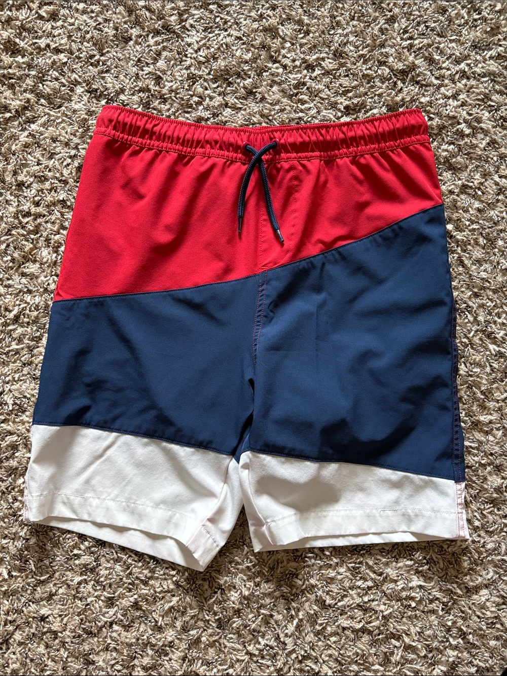 Boys lands end Colorblock Swim Trunks in Red, Navy & White
